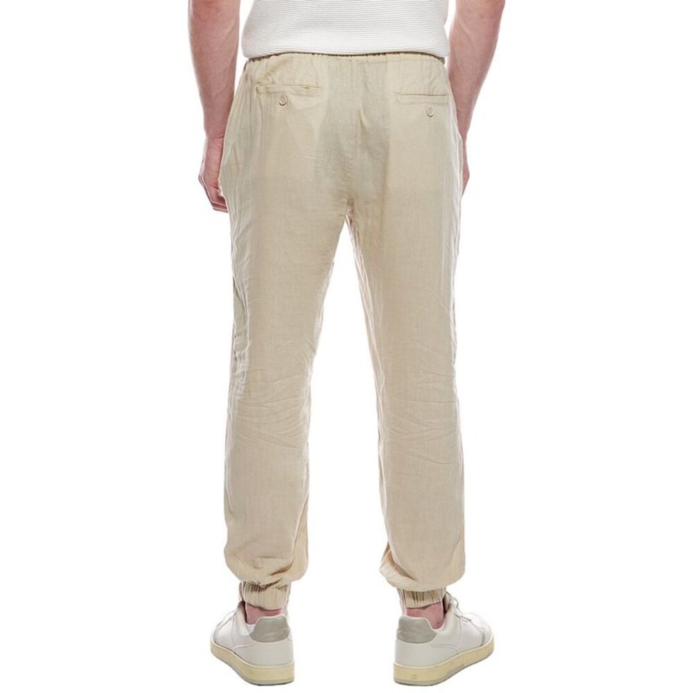 Tahari Mens  Drawstring Linen-Blend Jogger Pant, Tan - Picture 2 of 3